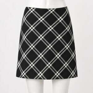 Ann Taylor Plaid A-Line Skirt Black White Stretch Women’s Size 8